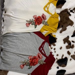 2 rose, cross neck tops